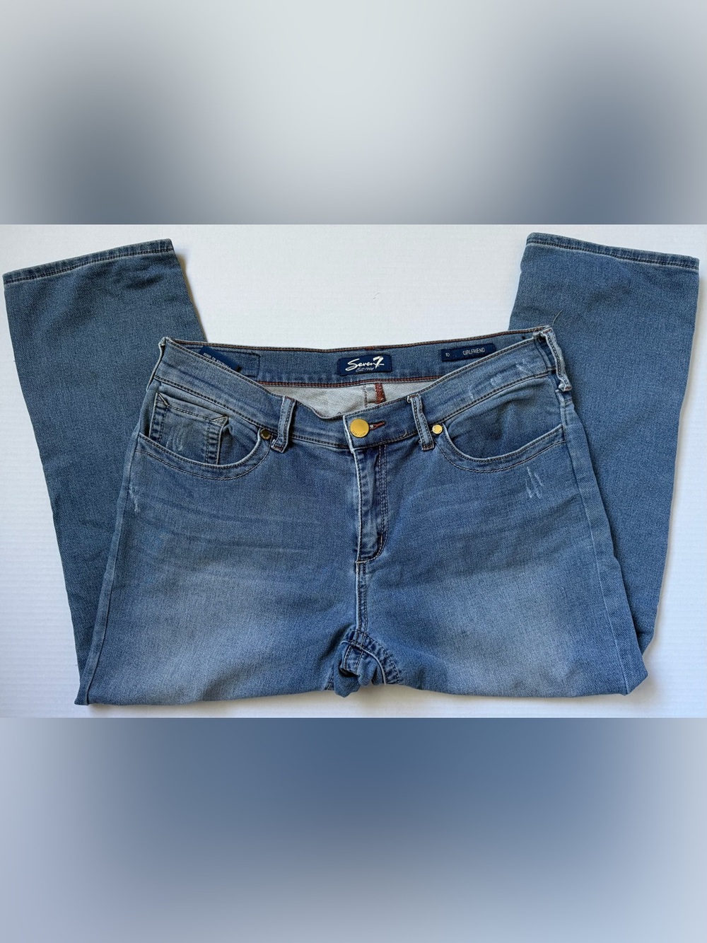7 for All Mankind Girlfriend Jeans Women's Size 10 Light Wash Distressed Stretch